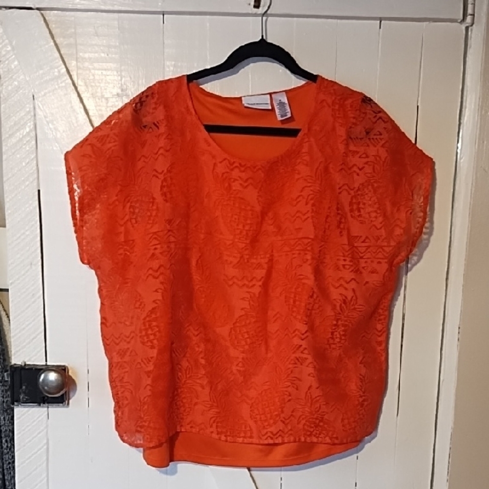 Alfred Dunner NWOT Orange Pineapple Design Top Size 18.